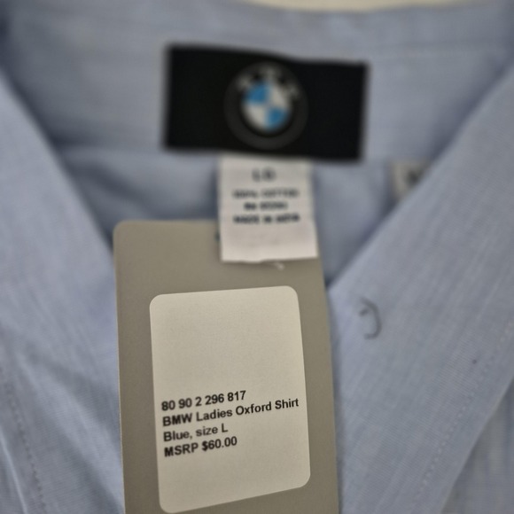 BMW Shirt Womens Large Blue Oxford Button Up Embroidered Logo Cotton Long Sleeve - Picture 5 of 8